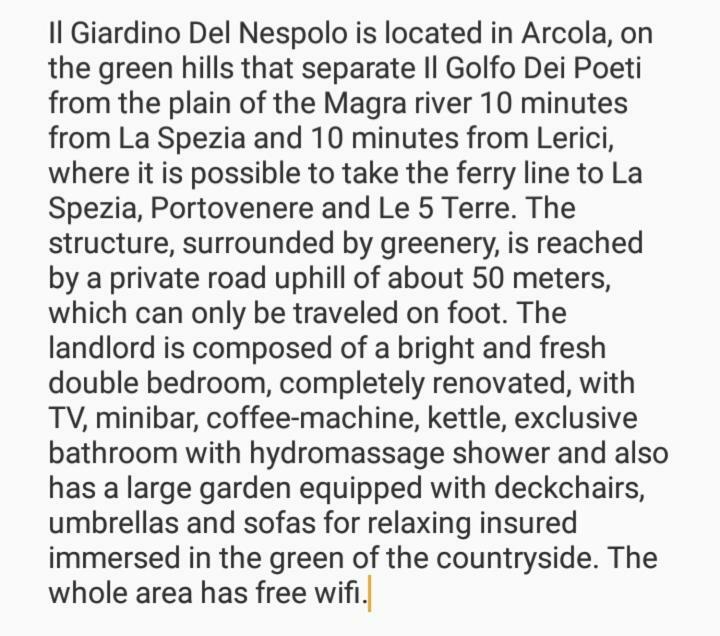 Hotel Il Giardino Del Nespolo Arcola Exterior foto
